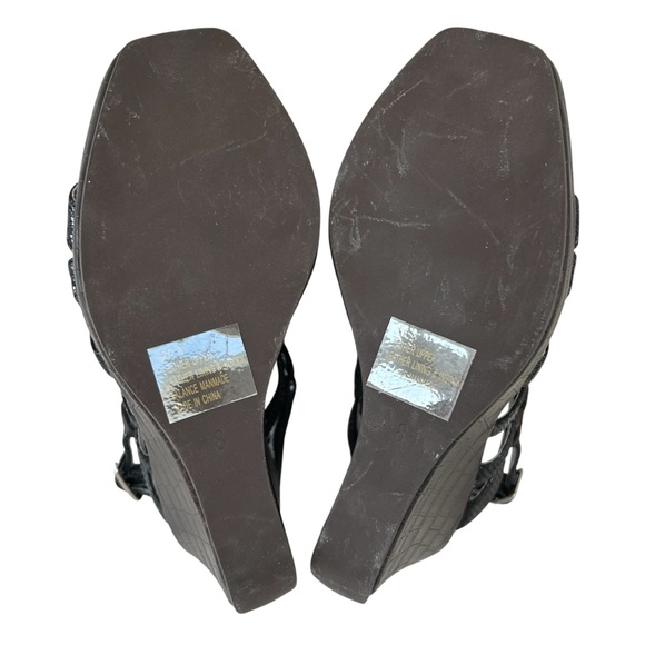 MATIKO Black + Brown Leather Wedge Strappy Sandals 8 - Picture 11 of 11